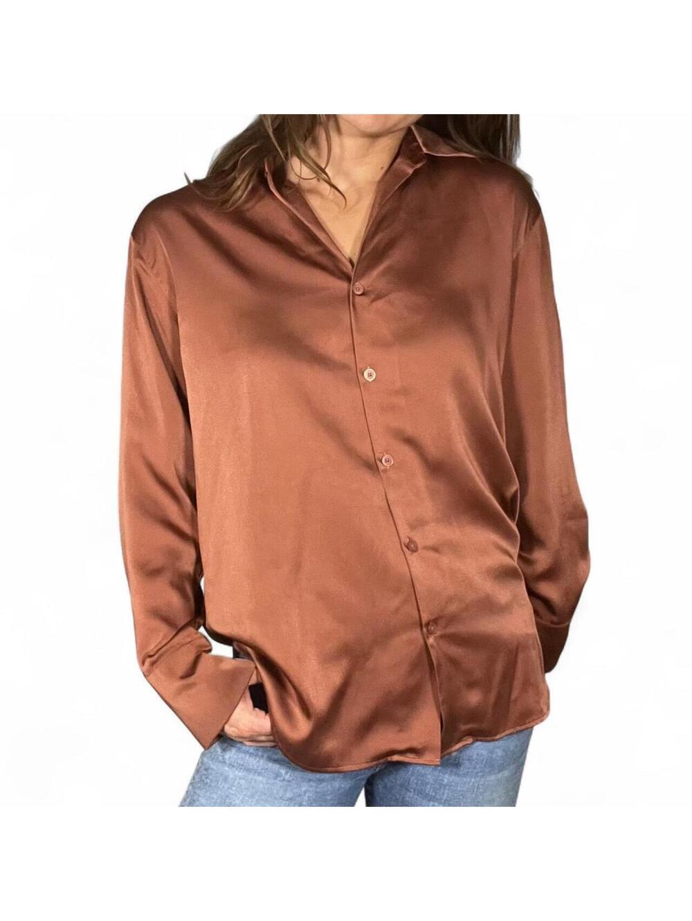 Uniqlo Brown Satin Blouse Size XS